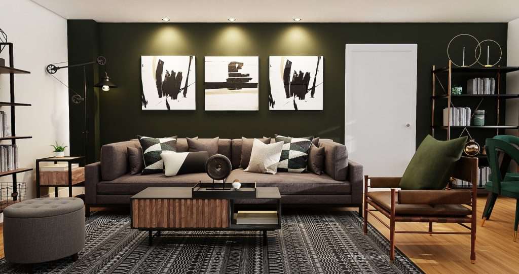white wall-mounted painting on a black wall
